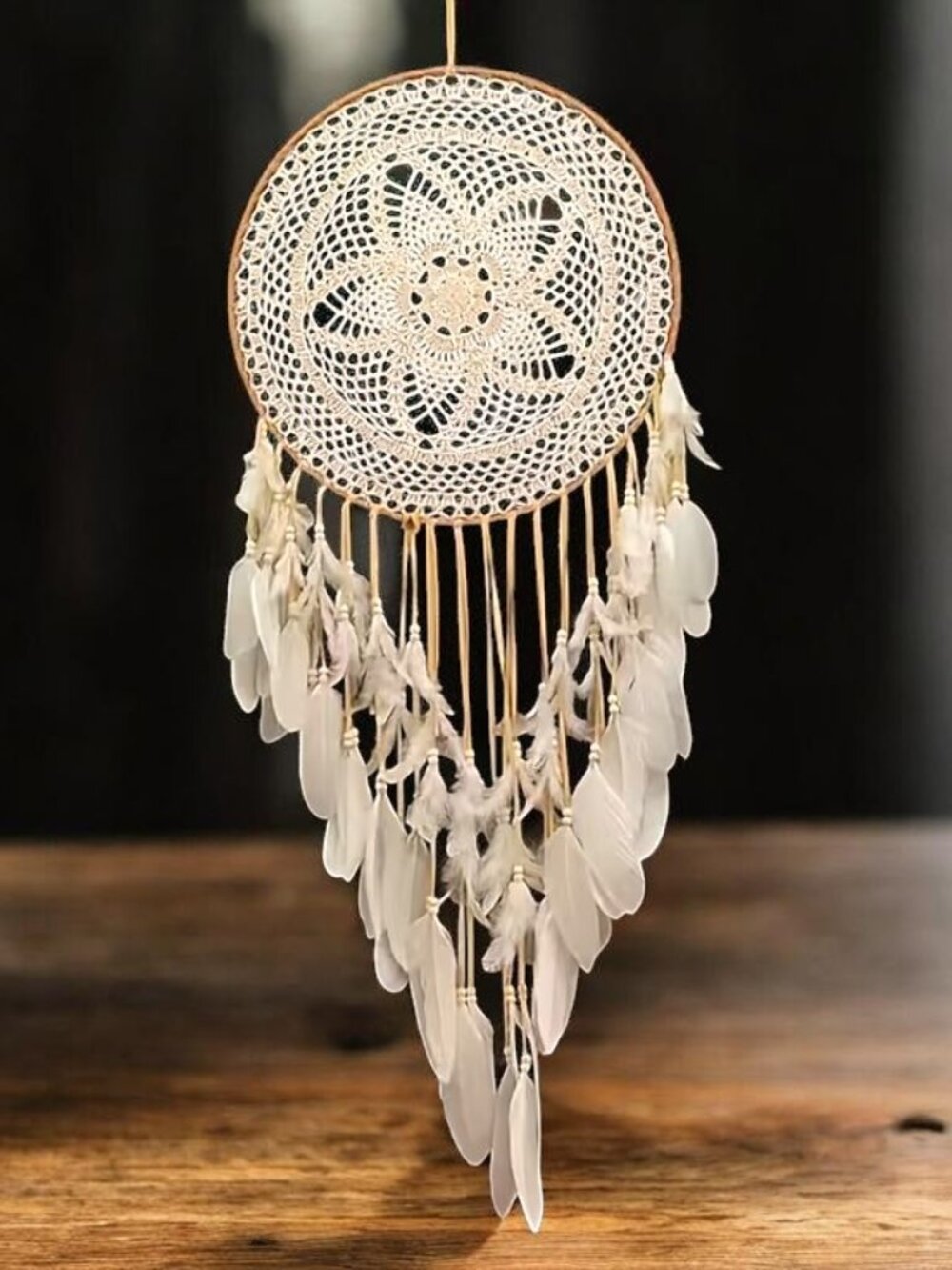 Stunning Large Crotchet Dream Catcher with feathers 39"LONG Disc Shipping